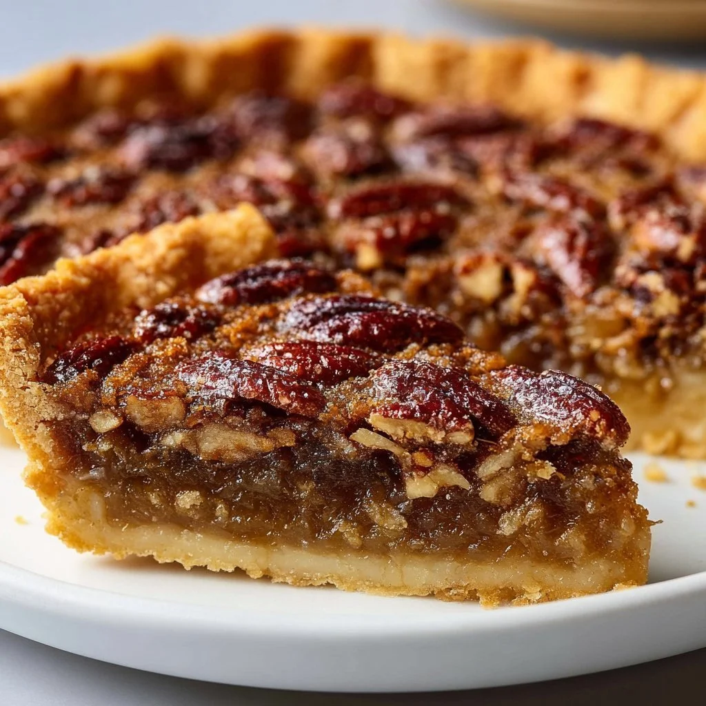 Delicious homemade Simple Southern Pecan Pie on a rustic table