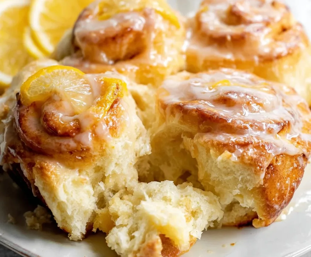 Soft and fluffy lemon sweet rolls drizzled with lemon glaze.
