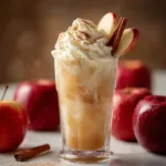 Delicious apple cider float topped with creamy ice cream in a glass