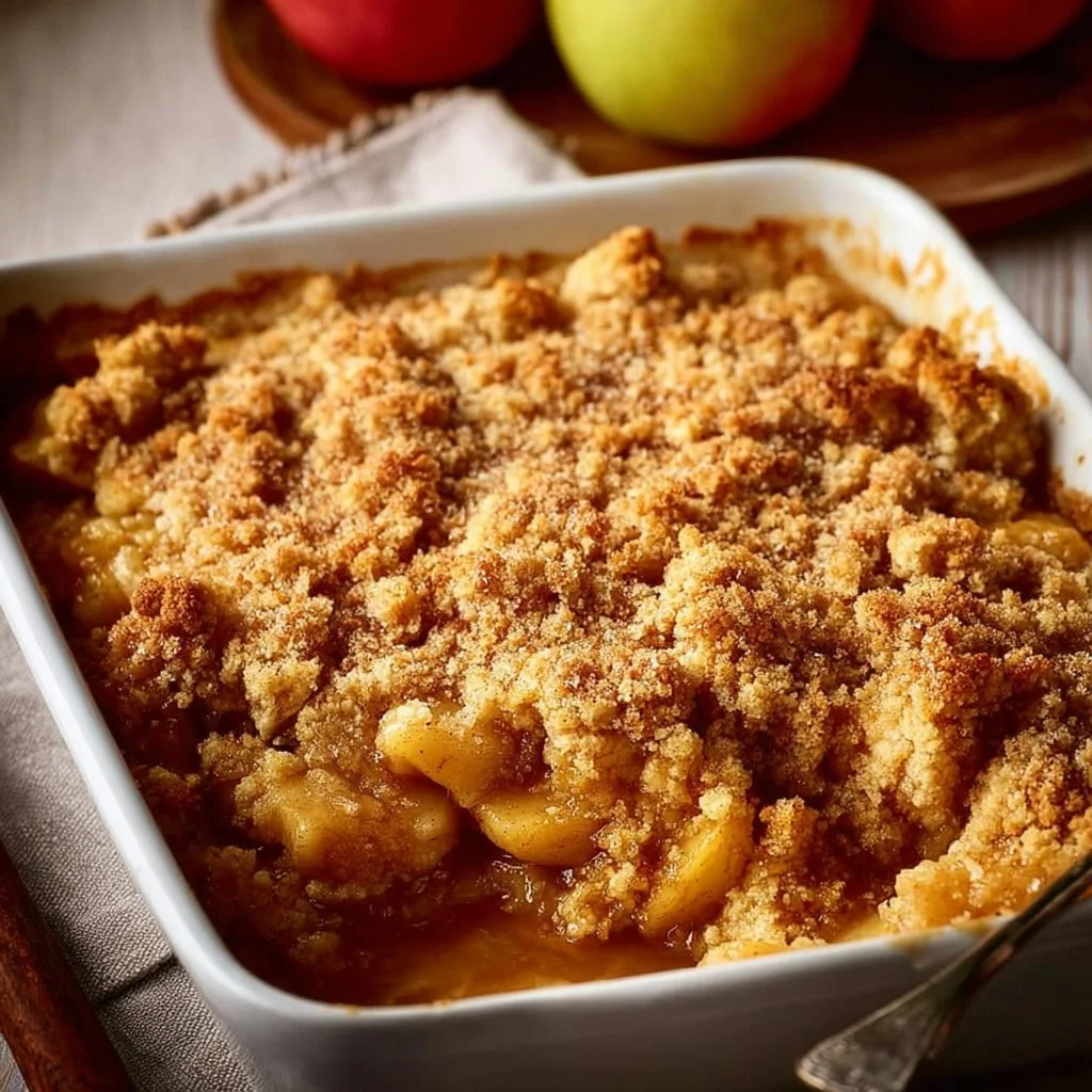 Delicious baked apple crumble topped with a crunchy oat crust.