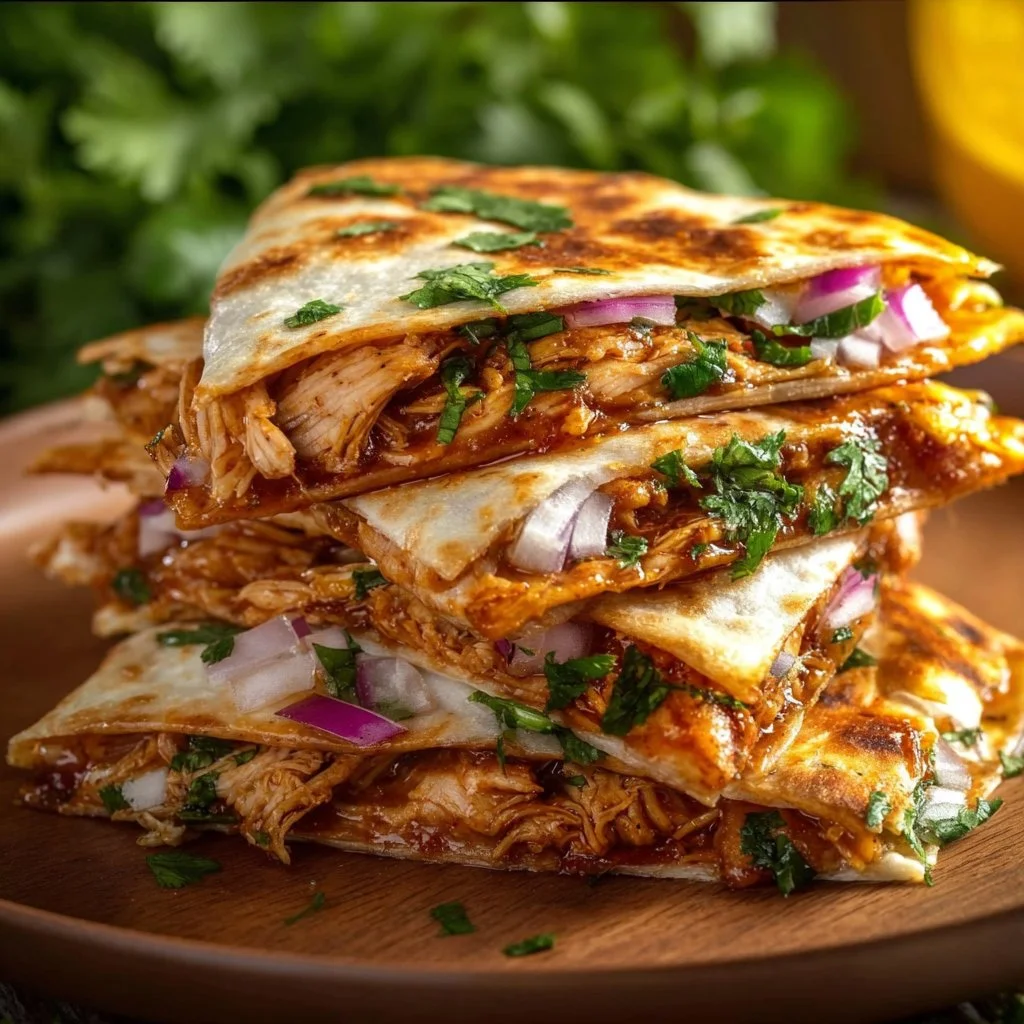 Delicious BBQ Chicken Quesadillas ready to serve for dinner.