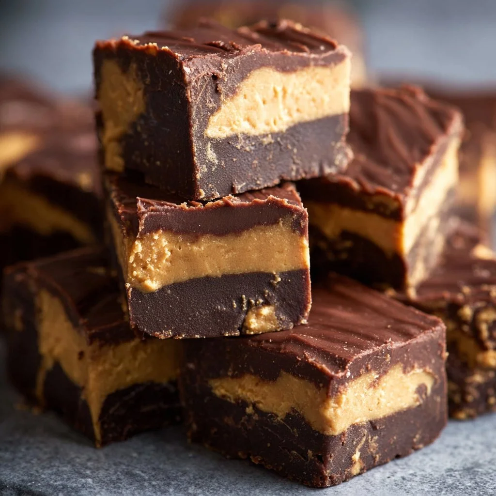 Delicious homemade Buckeye Fudge with chocolate and peanut butter layers