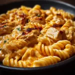 Cajun Cream Cheese Chicken Pasta Bake served in a baking dish