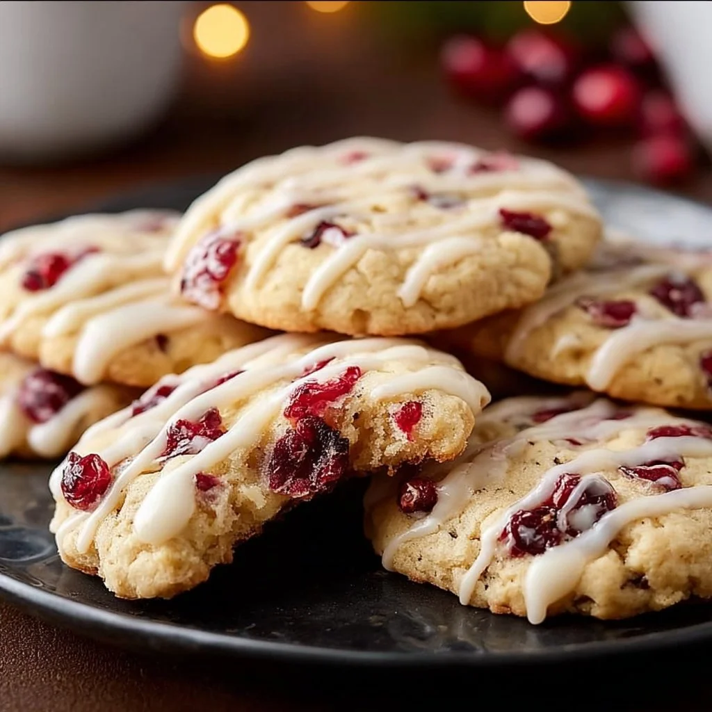 Chewy Christmas cranberry orange cookies garnished with orange zest.