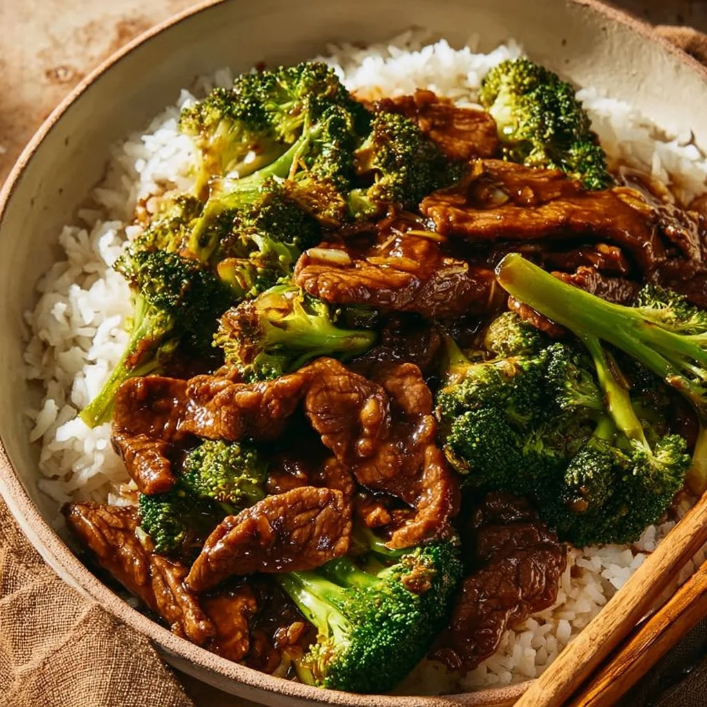 Delicious plate of Chinese beef and broccoli in savory sauce