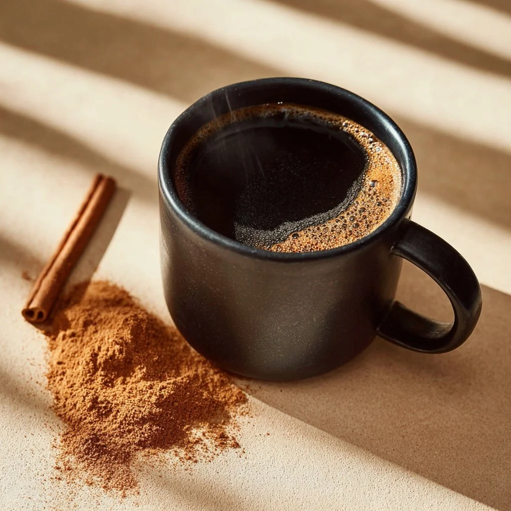 Cup of cinnamon MCT oil coffee with a sprinkle of cinnamon on top.