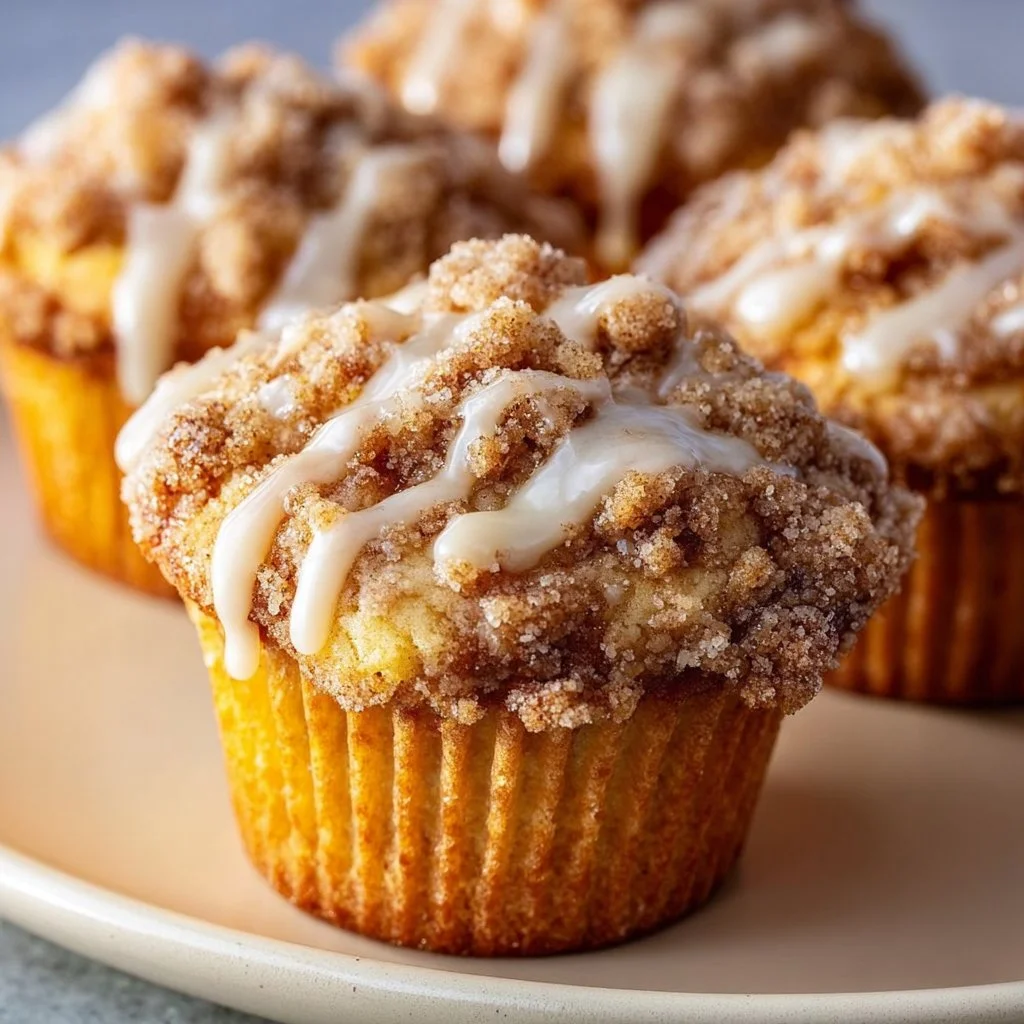 Freshly baked coffee cake muffins with a crumbly topping