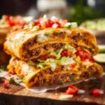 Delicious Crunchwrap Casserole topped with cheese and fresh ingredients