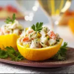 Delicious crab salad served in a bowl, perfect for gatherings and parties.