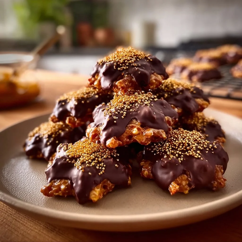 Easy no-bake Star Crunch cookies made with chocolate and crispy rice.