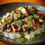 Delicious Peruvian chicken with aji verde and cilantro rice