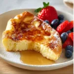 Delicious fluffy German pancakes served with syrup and fresh fruit