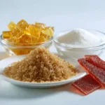 A variety of gelatin-based recipes and ingredients showcased in a kitchen setting.