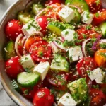 Fresh Greek Cucumber Tomato Feta Salad with vibrant vegetables