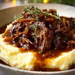 Delicious juicy French onion pot roast served with caramelized onions