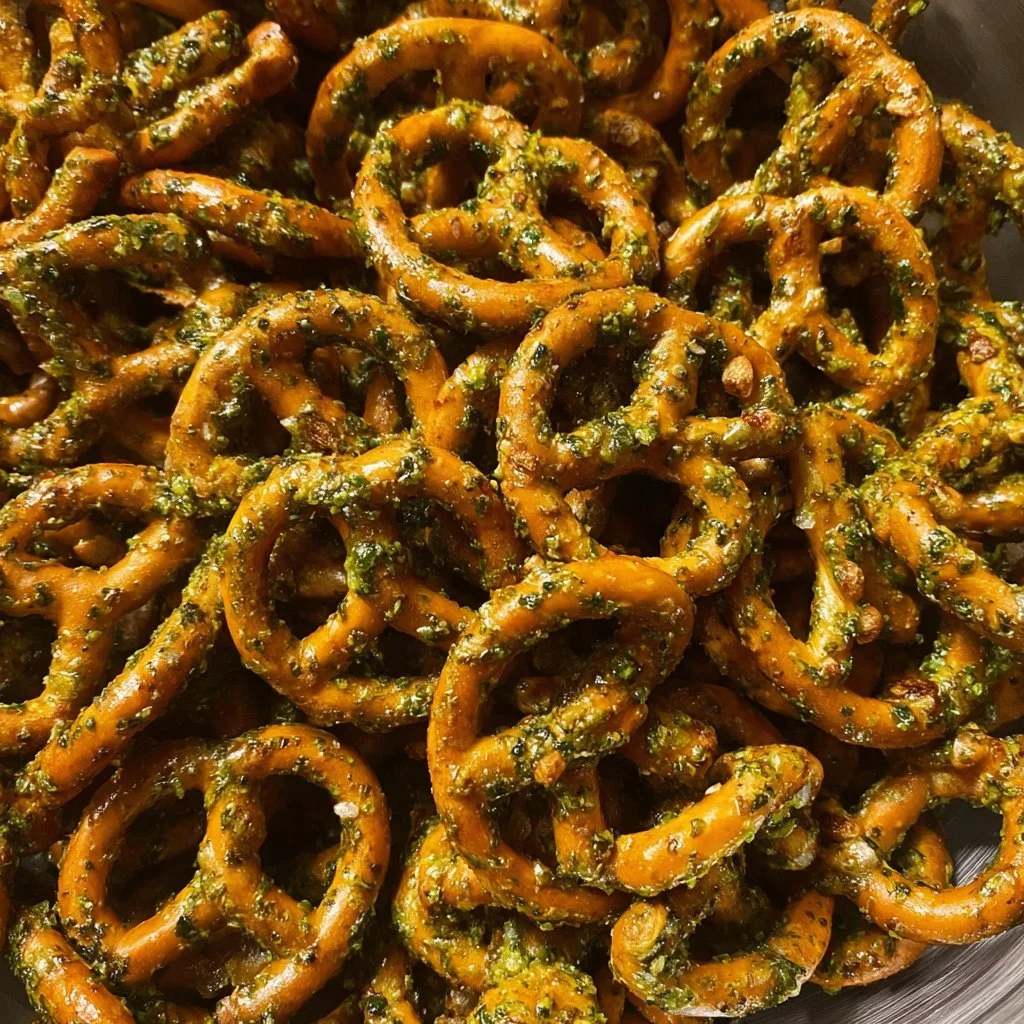 Delicious marinated pretzels ready for serving