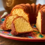 Slice of Million Dollar Pound Cake on a plate with a fork