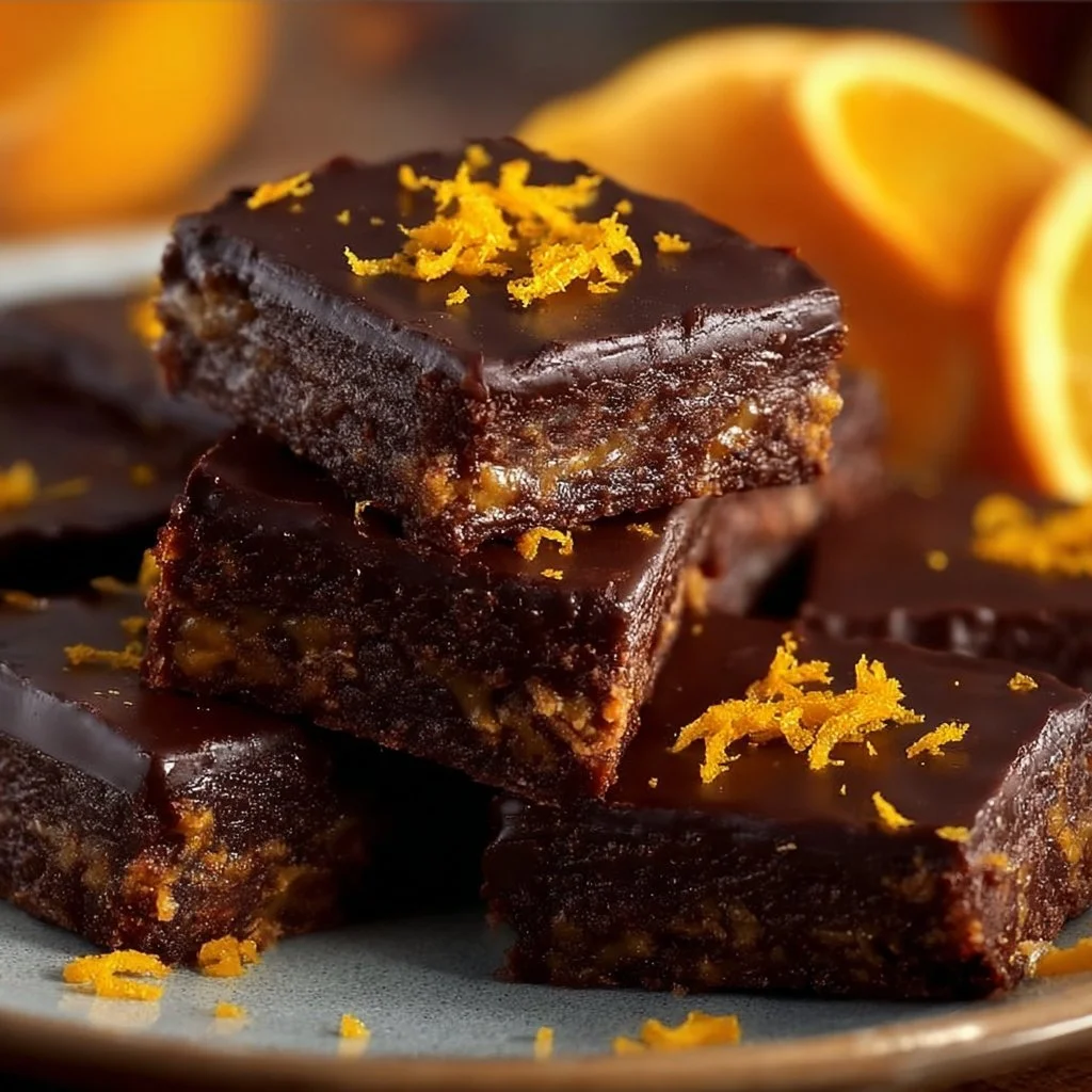 Festive New Year Chocolate Orange Squares with chocolate drizzle and orange zest