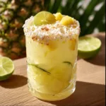 Refreshing non-alcoholic piña colada punch in a tropical setting