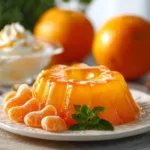 Delicious homemade Orange Jello dessert in a clear bowl