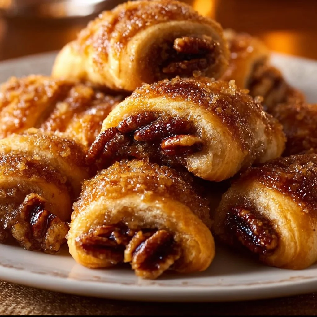 Pecan Pie Crescents with rich pecan filling and flaky pastry crust