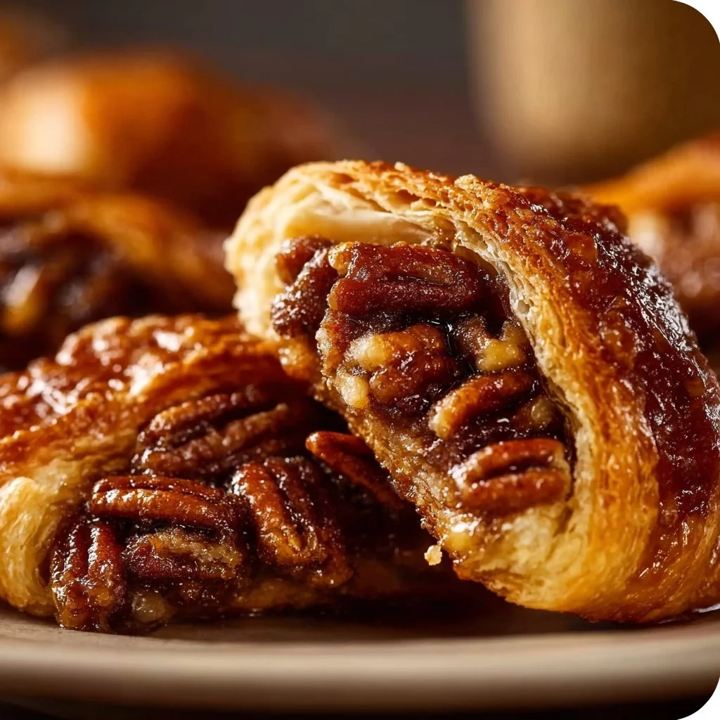 Delicious Pecan Pie Crescents served on a plate, showcasing their flaky texture.