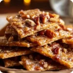 Delicious Pecan Toffee Crackers served on a rustic wooden platter