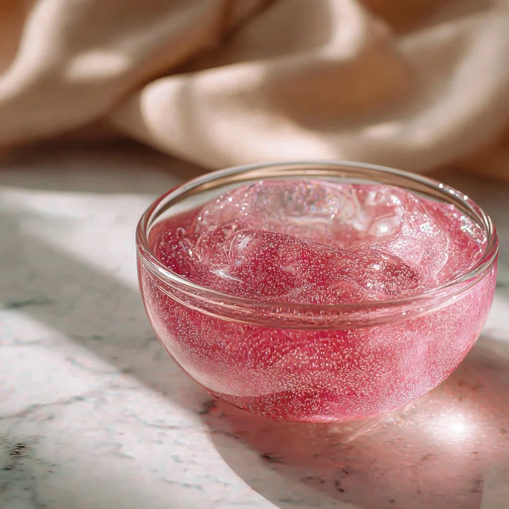 Colorful pink salt jello dessert with decorative presentation
