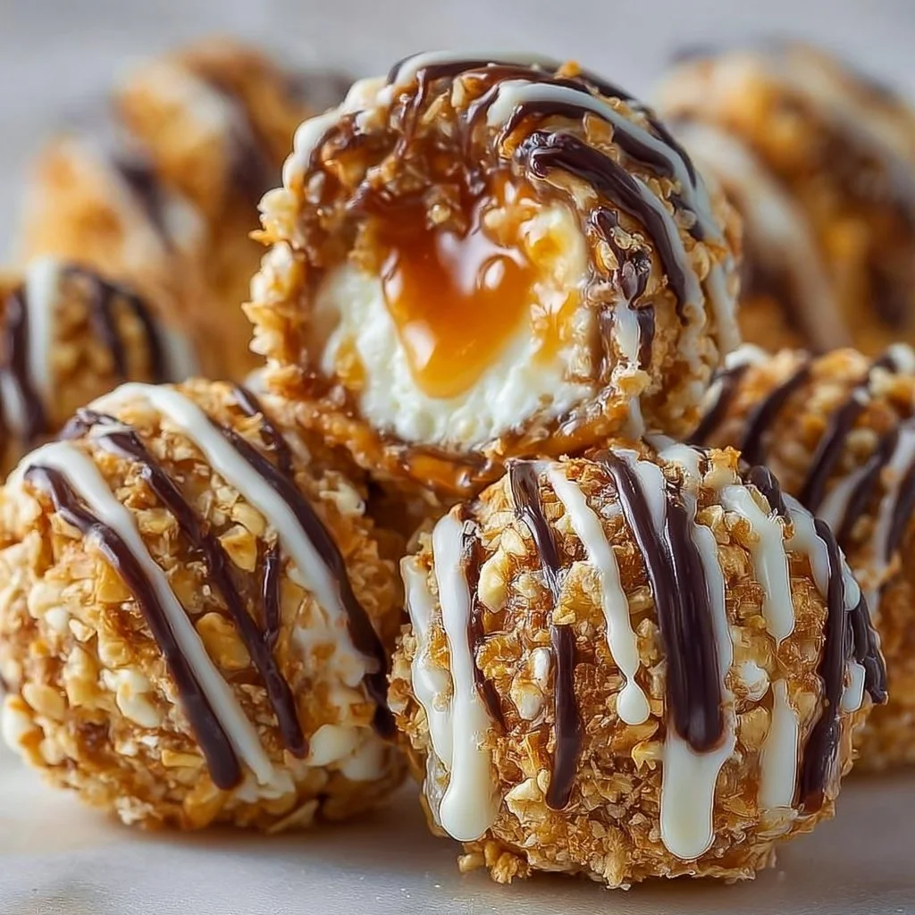 Delicious salted caramel pretzel cheesecake balls on a plate