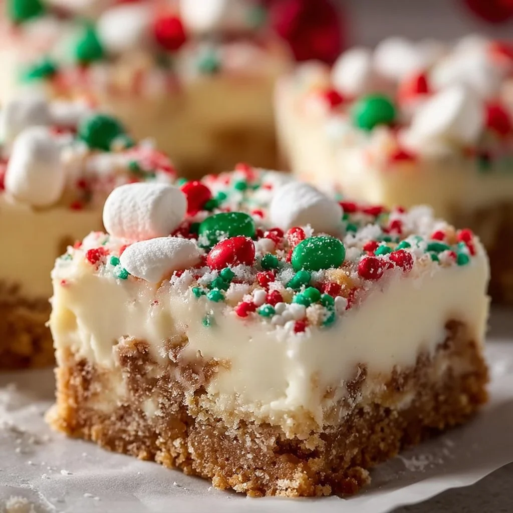 Delicious Santa's No-Bake Sugar Cookie Bars topped with festive sprinkles