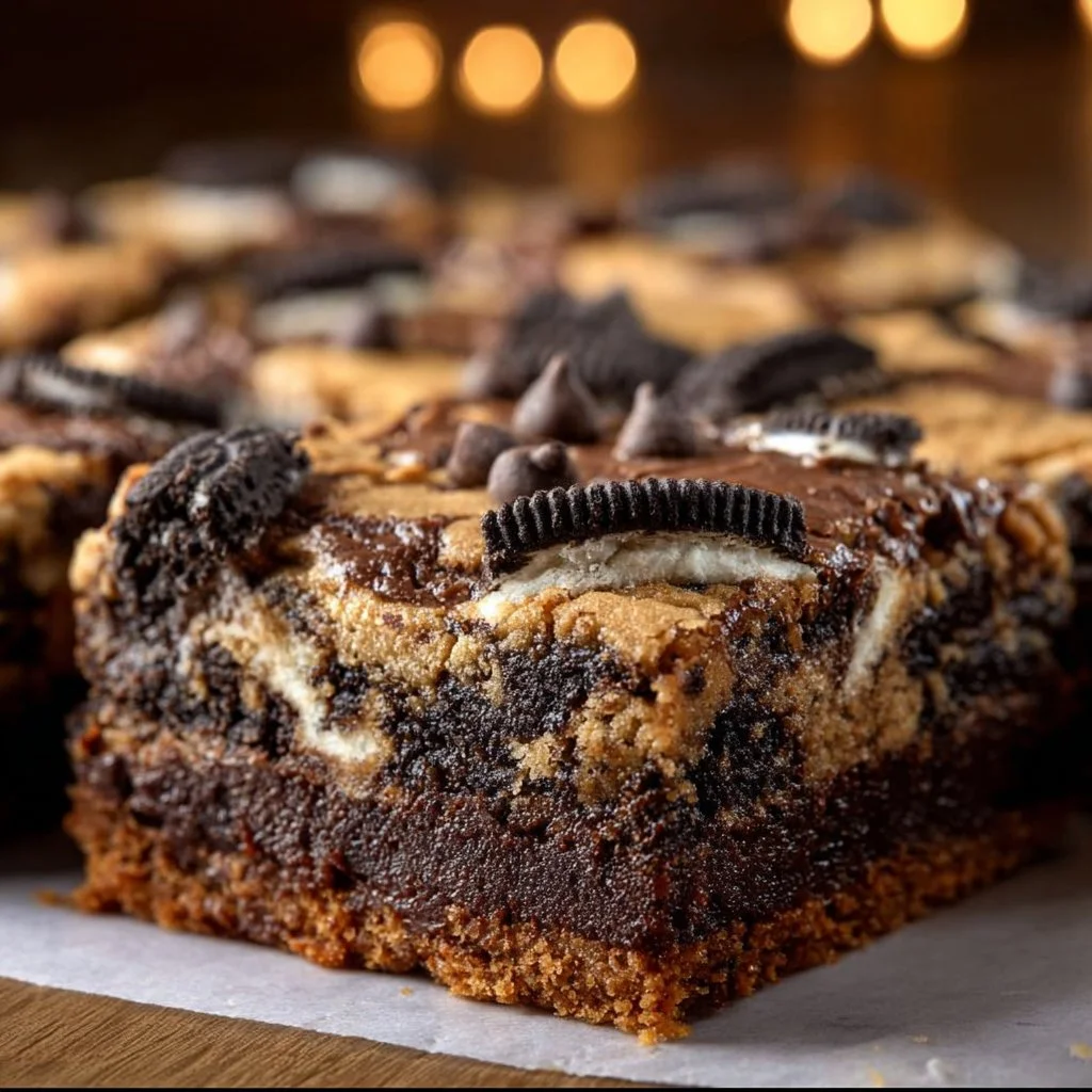 Delicious slutty brownies with layers of cookie dough and brownie mix.
