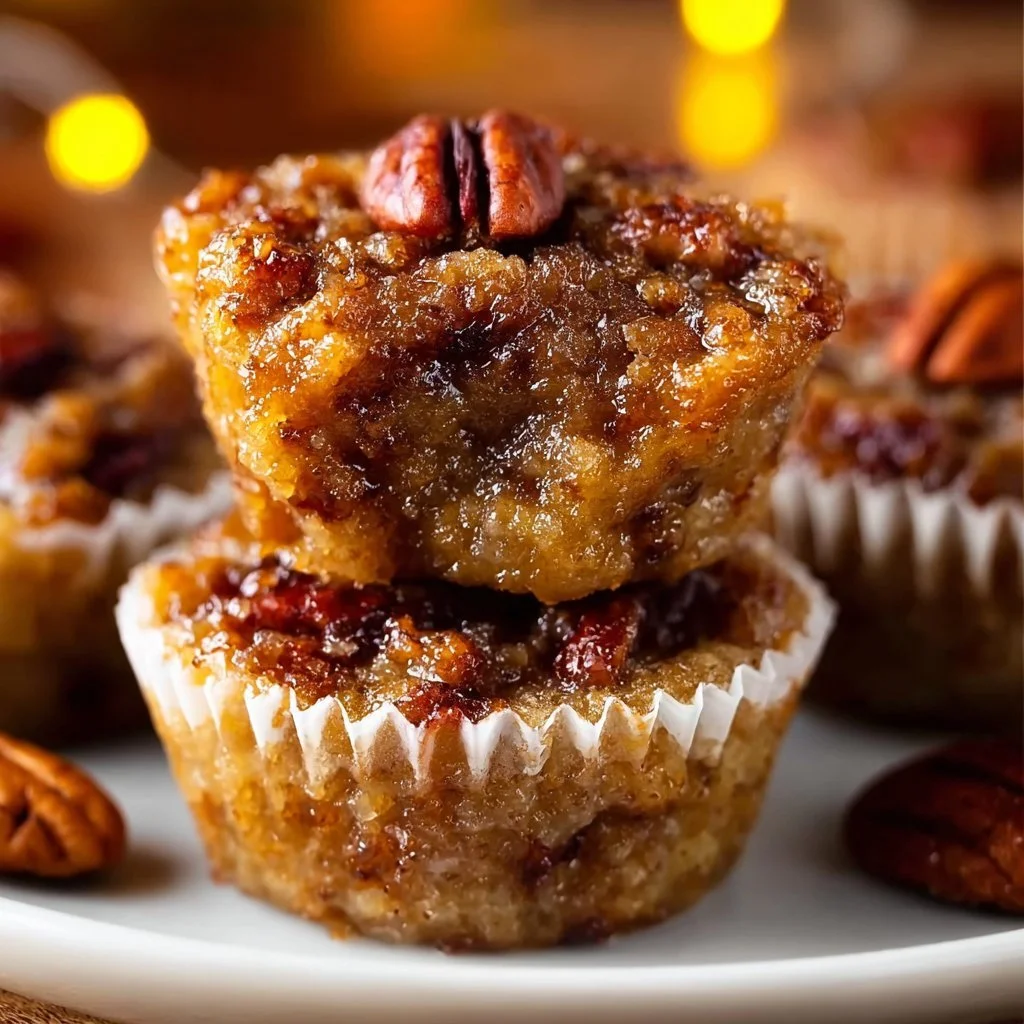 Southern pecan pie bites served on a decorative plate
