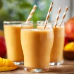 A colorful Sunrise Sunset Smoothie made with fresh fruits and vegetables.