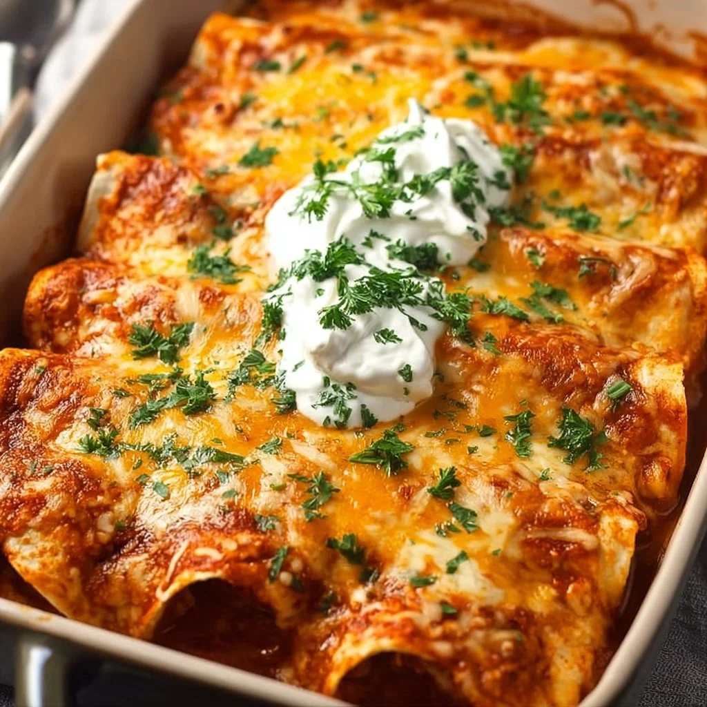 Delicious chicken enchiladas topped with cheese and served with salsa