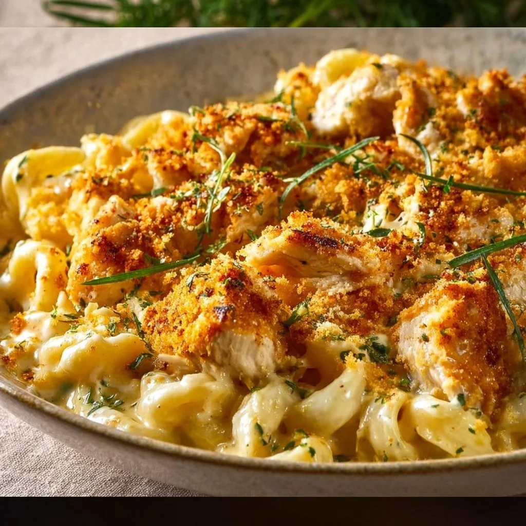Delicious Cajun Chicken Mac and Cheese topped with spices and herbs