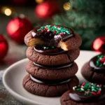 Batch of freshly baked Chocolate Thumbprint Cookies with chocolate filling