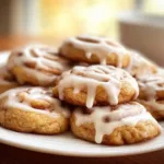 Delicious cinnamon roll cookies with frosting and cinnamon sugar topping.