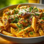 Delicious Cowboy Butter Chicken Pasta dish served with fresh herbs