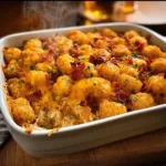 Delicious Cracked Out Chicken Tater Tot Casserole ready to serve.