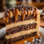 Delicious gooey coffee caramel cake topped with rich caramel sauce