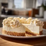 Delicious no-bake Marshmallow Whip Cheesecake topped with whipped cream.