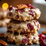 No-bake cranberry pecan praline cookies on a festive plate