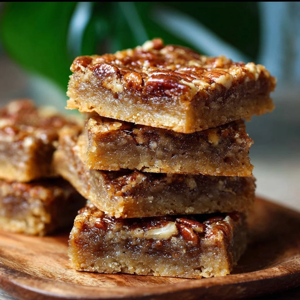 Delicious pecan pie bars topped with caramel and nuts, perfect dessert treat.