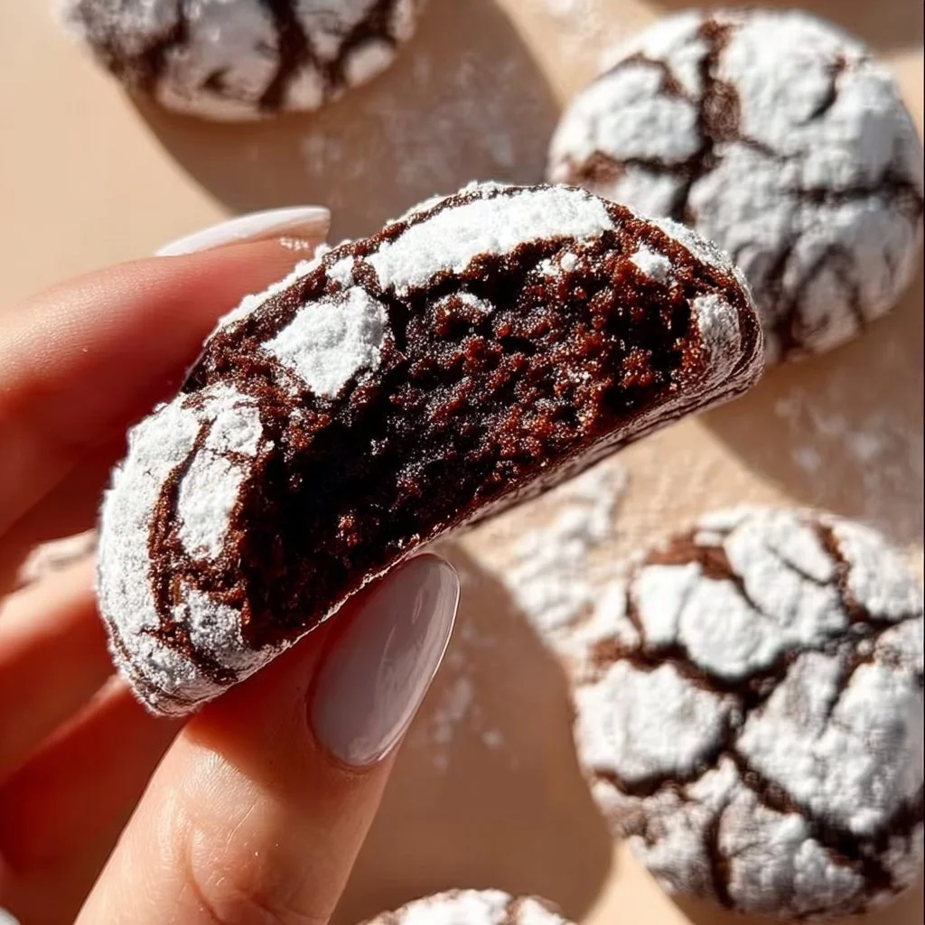 Delicious chocolate crinkle cookies dusted with powdered sugar