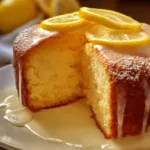 Delicious lemon cake decorated with fresh lemons and icing.