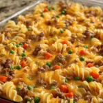 Amish Sunday Savior Casserole with layers of savory ingredients.