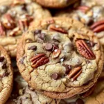 Browned butter pecan chocolate chip cookies on a baking sheet