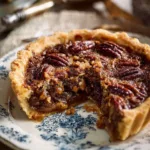 Buttery pecan pie cookie cups topped with pecans and caramel for a delicious dessert