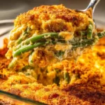 Cheddar Bay Green Bean Casserole featuring crispy onions and cheddar cheese
