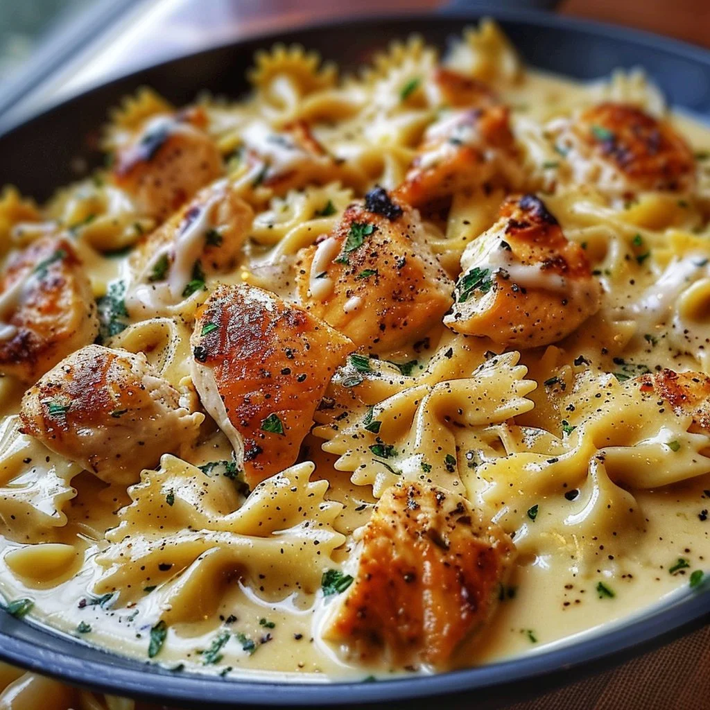 Cheesy Garlic Butter Chicken Bowties with Mozzarella Cream Sauce – Creamy Pasta Dinner Recipe